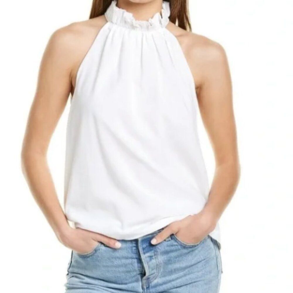 Trina Turk Moonbow Halter Top Women’s M White Cotton Ribbon Trim Boho Designer